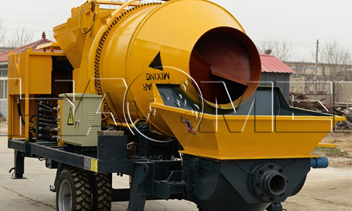 This is a self loading concrete mixer with pump.