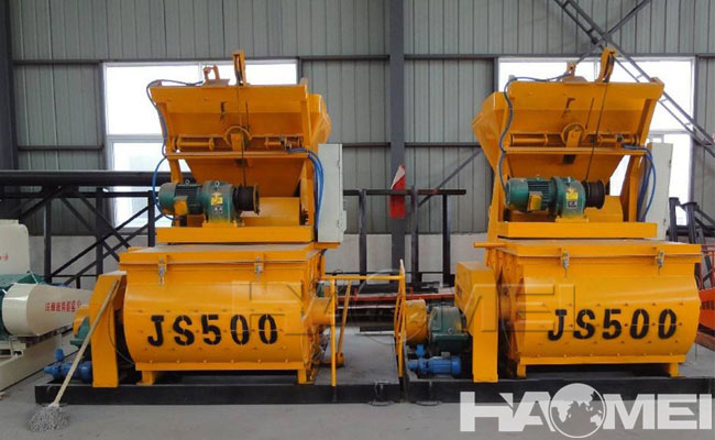 js500 double shaft concrete mixer